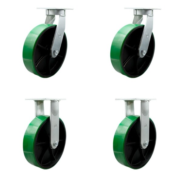 Service Caster 12'' Heavy Duty Green Poly on Cast Iron Wheel Caster Set 2 Swivel 2 Rigid, 4PK CRAN-SCC-KP92S1230-PUR-GB-2-R-2 - main